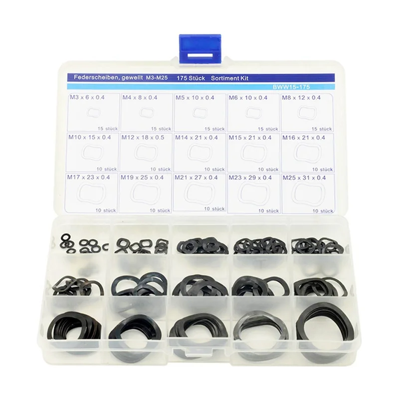 3-25mm Wave Spring Washers Assortment Kit 65Mn Manganese Spring Gasket Elastic Washers Assortment Kit