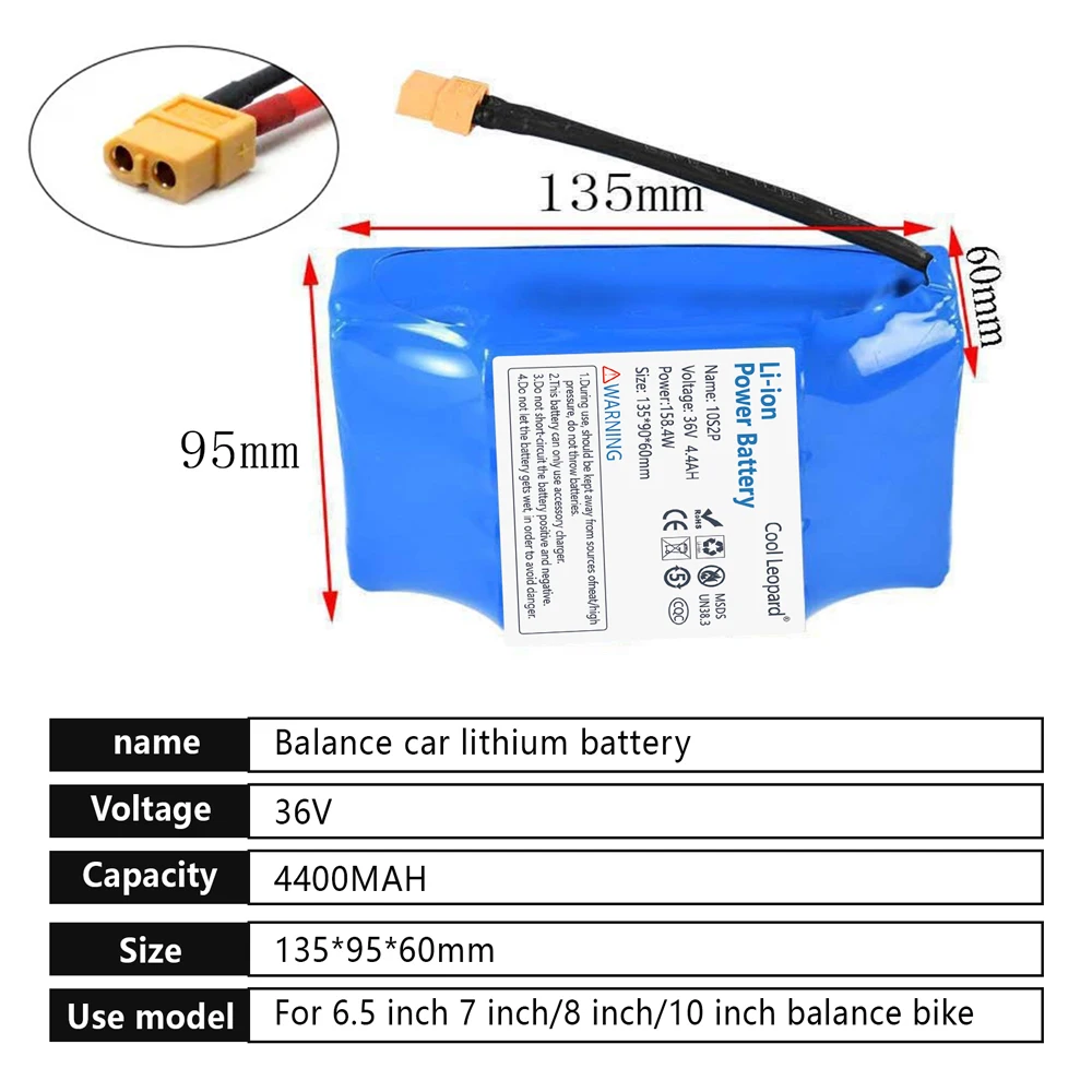 

Genuine 36V 6Ah 10s2p Battery Packs Rechargeable Lithium Ion Battery for Electric Self Balancing Scooter HoverBoard Unicycle