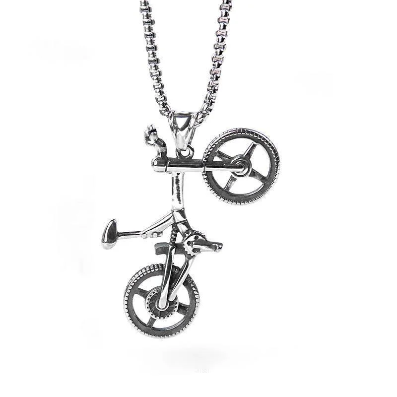 Cool Punk Mountain Bike Enthusiast Bicycle BMX Wheel Pendant Men Alloy Metal Hip Hop Chain Cycling Club Rock DIY Dangle Necklace