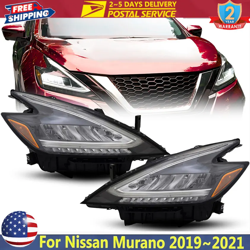 

All LED Head Light For Nissan Murano 2019~2021 Driver and Passenger PAIR Head Lamp DRL Daytime Running Lights Turn Signal Light
