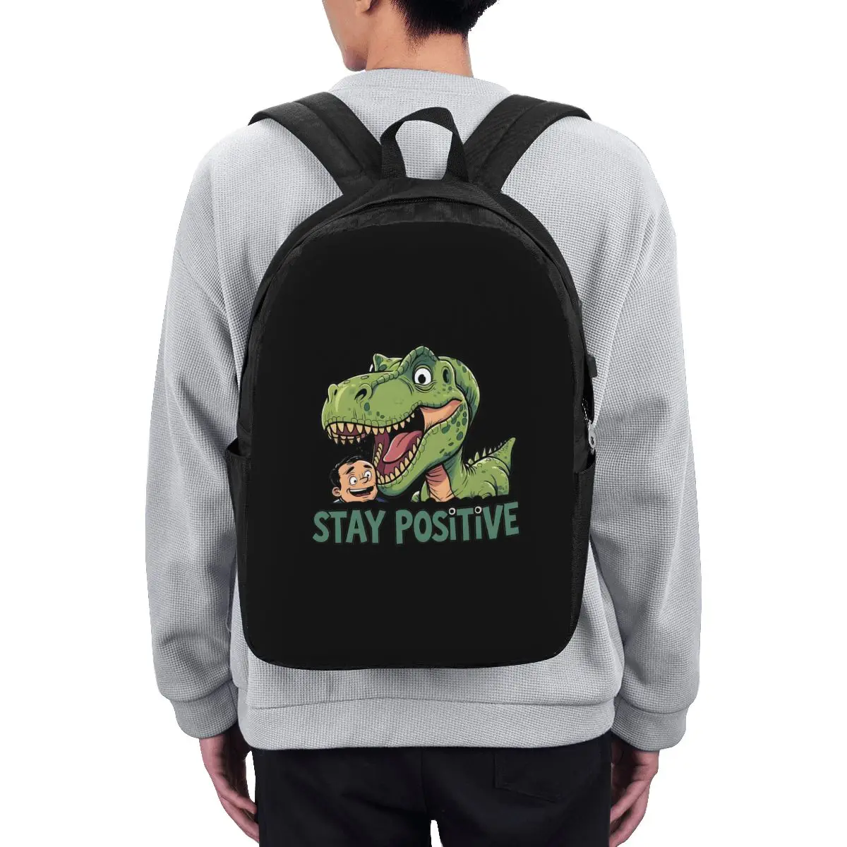 

Stay Positive Funny T-Rex Dinosaur Sticker Backpack Travel Notebook Bag Computer College Student School Bag Laptop Shoulder Bags