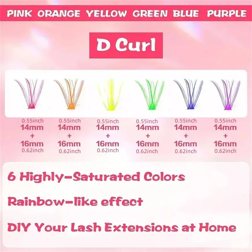 120 clusters of 6-color eyelash clusters, colored eyelash clusters, individual eyelashes, D-roll colored false eyelashes