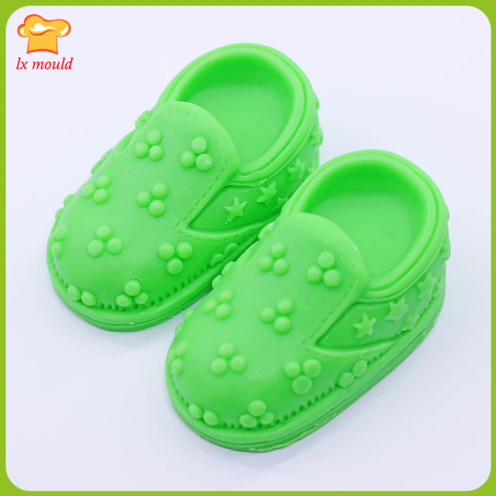 2-Hole Baby Shoe Silicone Molds Chocolate Cake Decorating Baking Topper 3D Relief Pearl & Pentagram Baby Shoes Candle Soap Mould