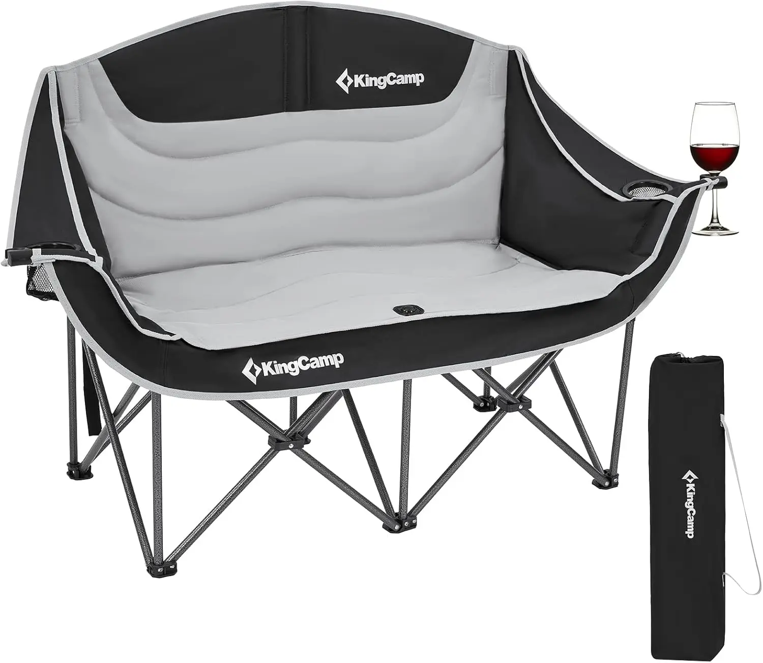 Double Camping Chair Oversized Loveseat Camping Couch Heavy Duty Outdoor Folding Chair with Cup Holder Wine Glass Holder