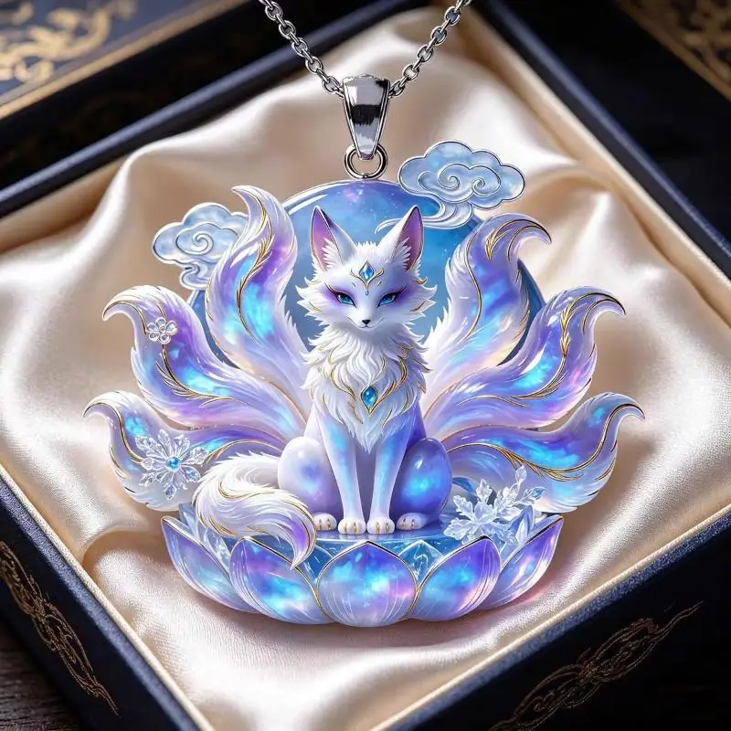 Chinese Mythology Nine Tailed Fox Enamel Pendant Necklace For Women Trendy Exquisite Daily Wear Jewelry Gifts