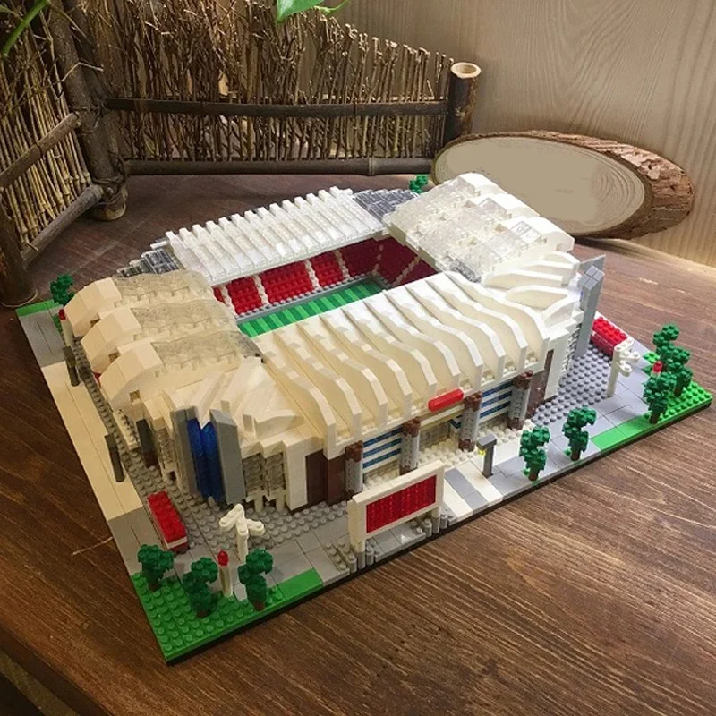 PZX World Architecture Brick Football Old Trafford Stadium Soccer Field 3D Mini Diamond Building Blocks Toys for Children No Box