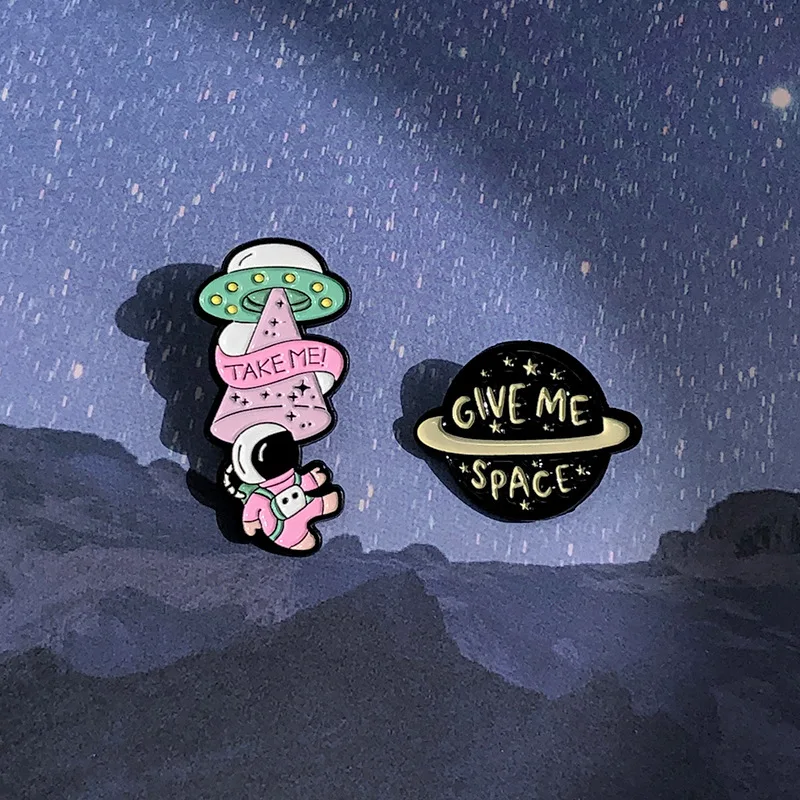Aviation Astronaut Enamel Pins Custom Give Me Sapce Brooches Lapel Badges Cartoon Funny Jewelry Gift for Kids Friends