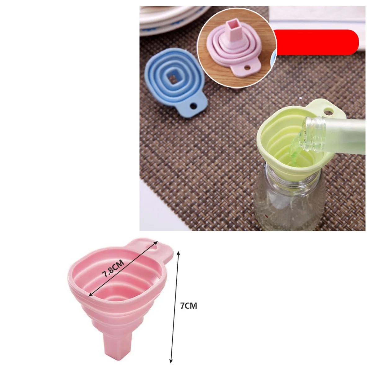 1PC Silicone Folding Funnel Household Liquid Dispensing Portable Funnel Kitchen Tool Folding mini telescopic funnel