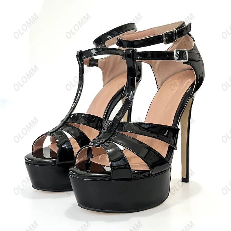 

Olomm/женские блестящие сандалии ручной работы на платформе, пикантные черные туфли на высоком каблуке-шпильке с открытым носком для вечеринок, женские американские большие размеры 5-20