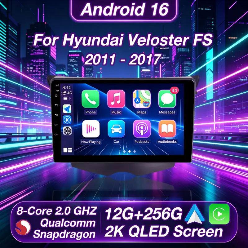 Android 16 Wireless Carplay Auto Car Radio For Hyundai Veloster FS 2011-2017 GPS Navigation Multimedia Video Player Stereo Audio