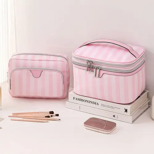Imagen 2 del producto Bolsa de maquillaje de mano de gran capacidad, bolsa de almacenamiento de cosméticos de estilo minimalista portátil, bolsas de lavado de diseño de viaje de tela Oxford