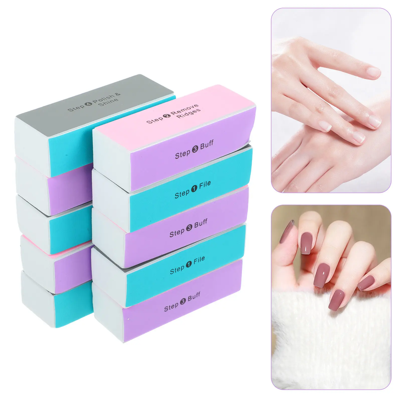 

10Pcs Four-Sided Nail Polishing Block Sanding Grinding File Walnut Sponge Artwork Buffer Professional Nail Care Tool