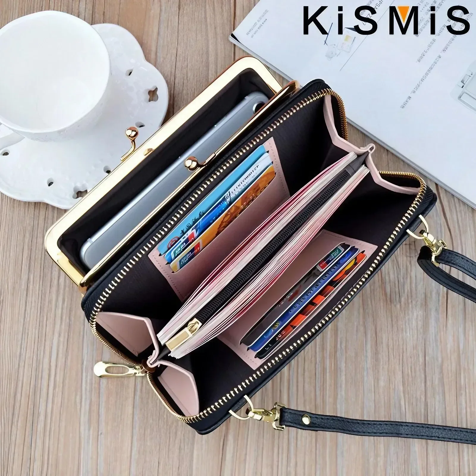 KISMIS New Women's Long Purse Crossbody Bag - Coin Card and Phone Carrier Purse