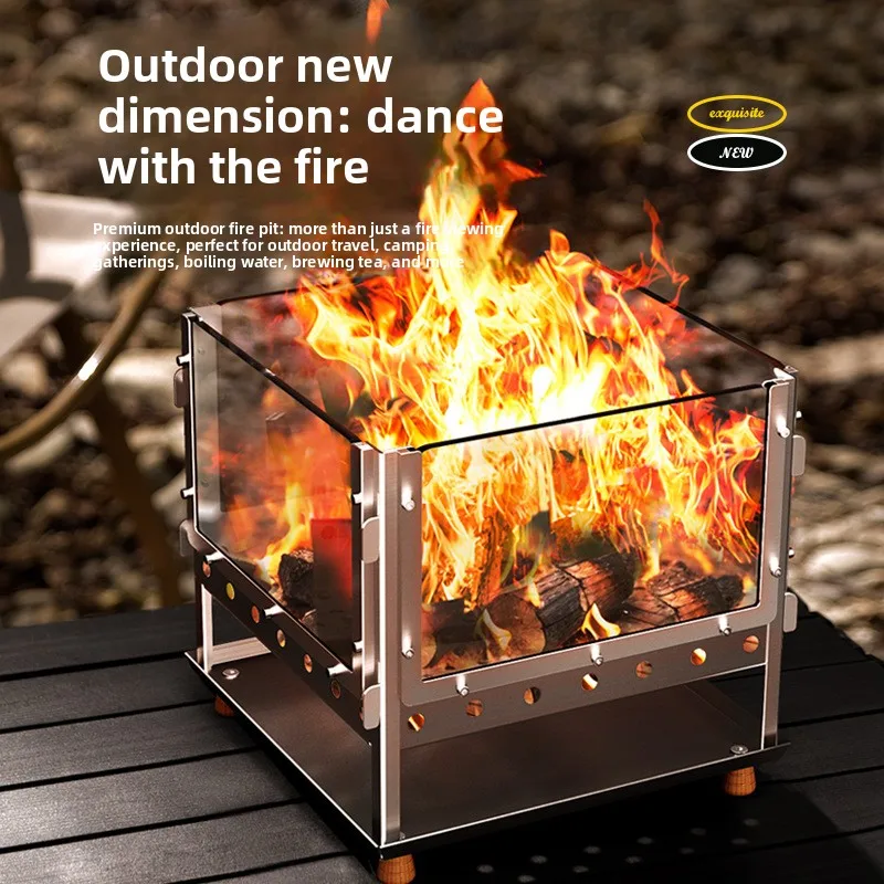 Outdoor Bonfire Stove Folding Firewood Burner Brazier Viewing Fireplace Glass Burning Platform  Camping Heating Stove