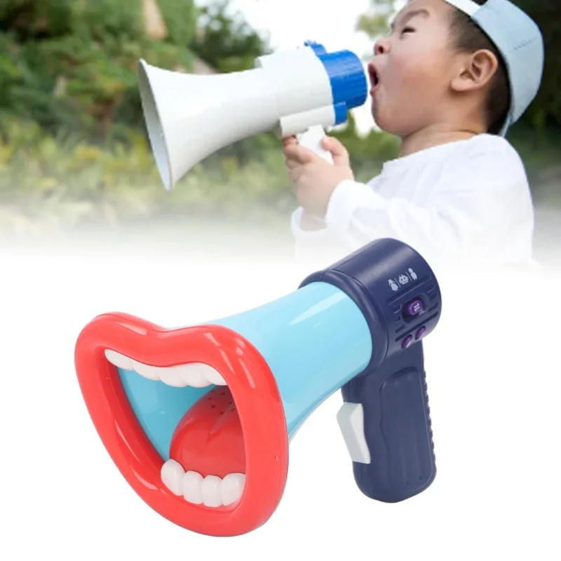 Changeur de voix pour enfants, grande bouche, effet sonore Multiple, enregistrement éducatif, haut-parleur, jouet avec lanière bleue