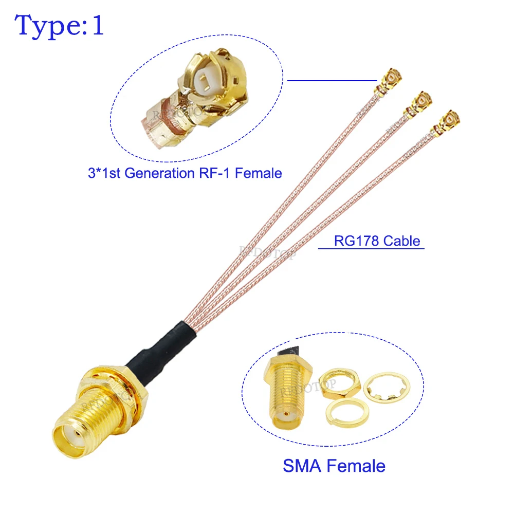 1PCS SMA to IPX RG178 SMA/RP SMA Female to 3*u.FL IPX-1 Female Jack Triple Splitter Cable Pigtail WIFI Antenna Extension Jumper