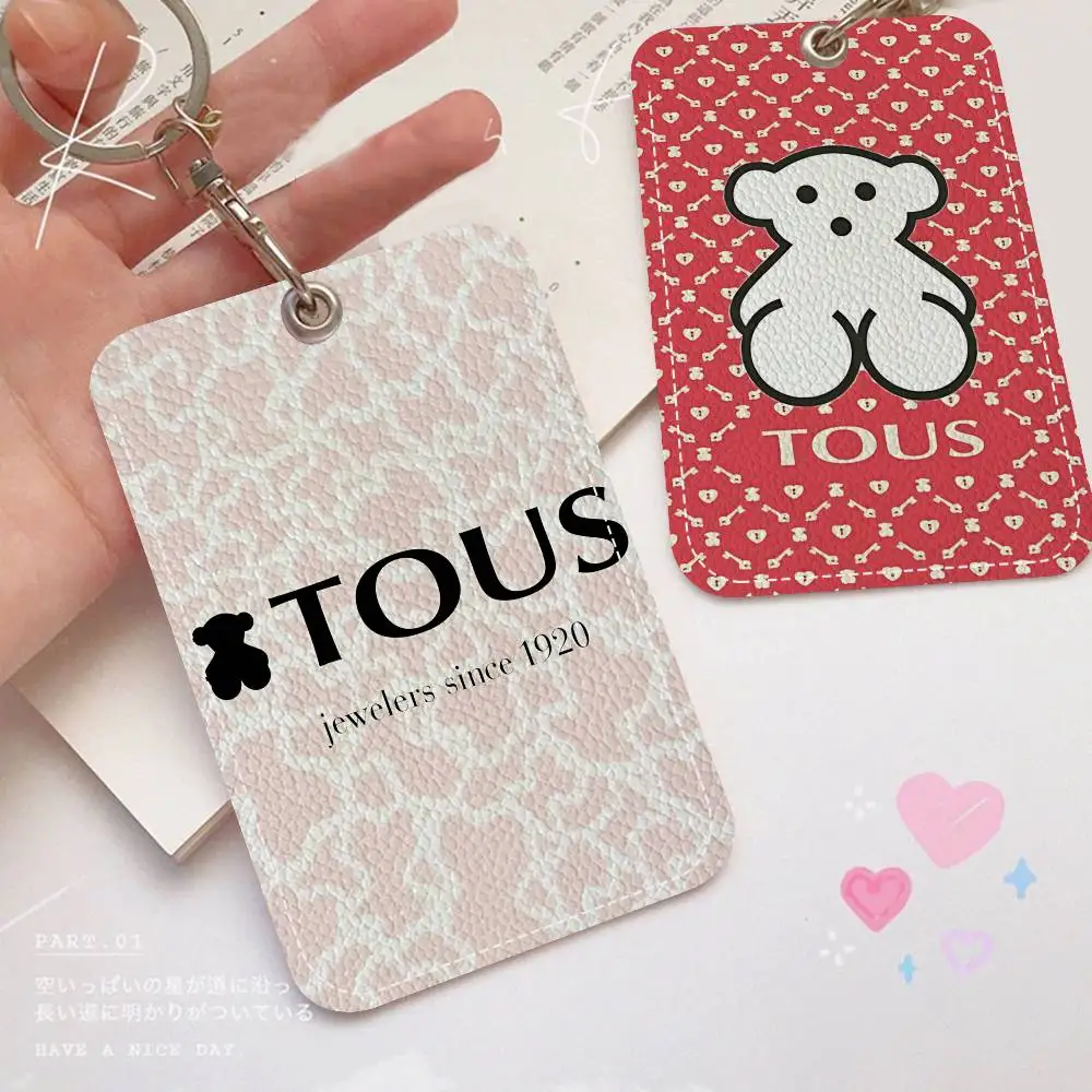 Logotipo de joyería clásica t-tous, tarjetero de cuero PU, llavero, cerradura de puerta, etiquetas de acceso, funda para tarjeta de identificación, llavero, 1 ud.