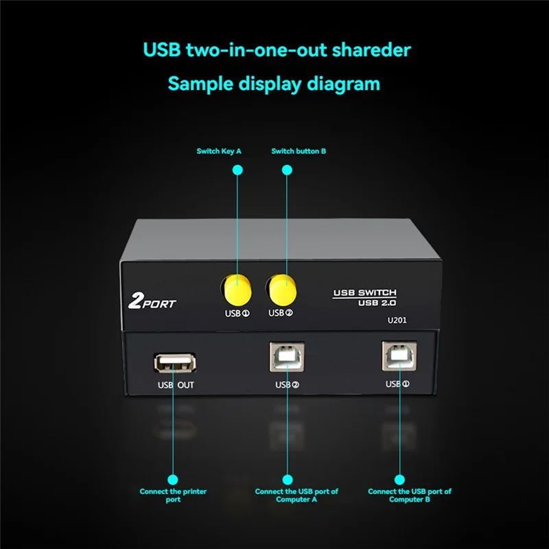 

USB 2.0 2-портовый переключатель общего доступа, переключатель 2 в 1, устройство для печати для ПК, сканера, принтера, ноутбука, настольного компьютера