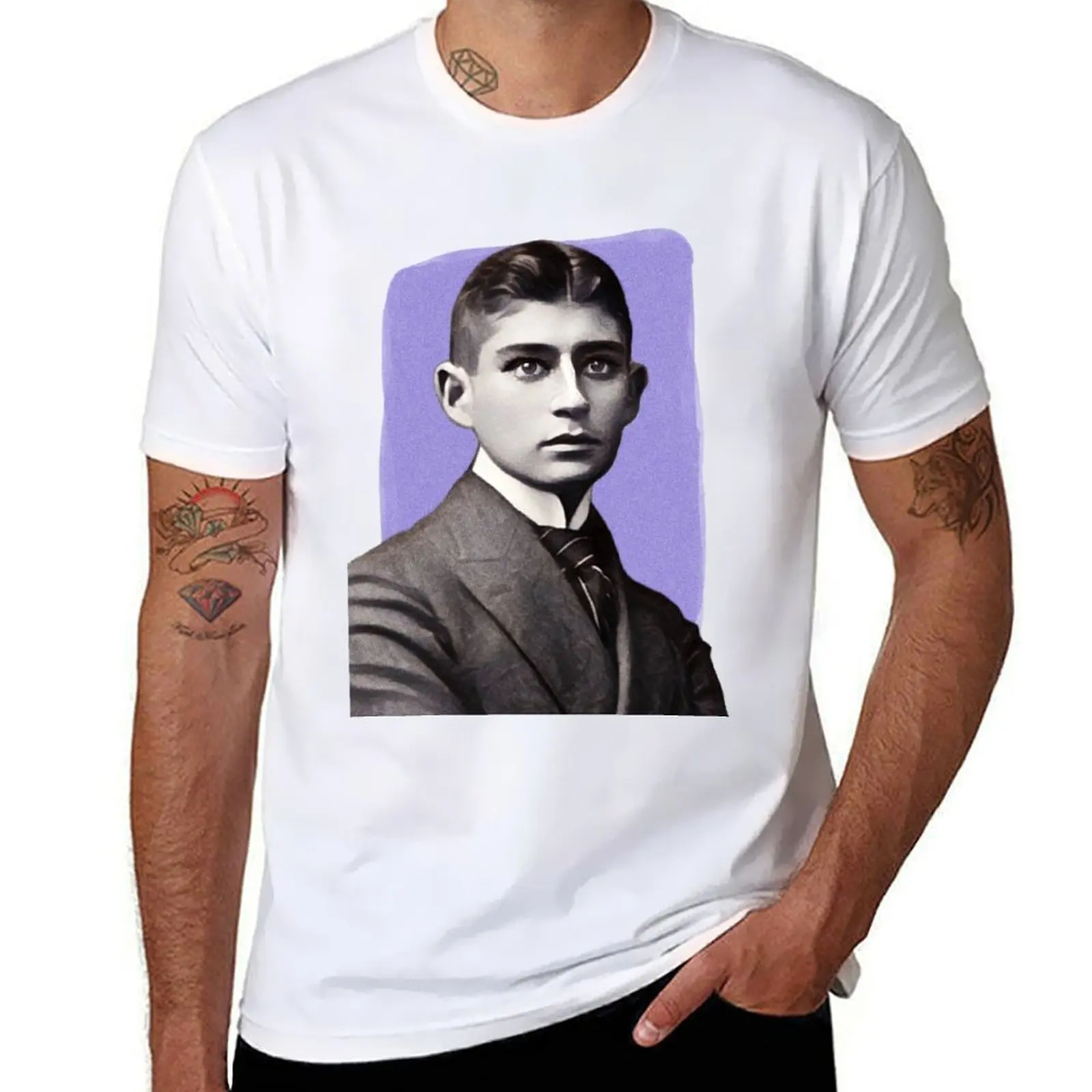 

Czech Writer Franz Kafka - purple - illustration T-Shirt man t shirt cotton high quality t shirts for man graphic funny T-Shirt