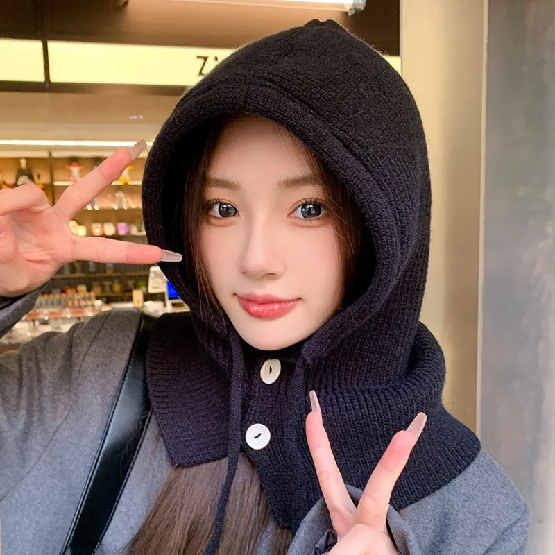 

Новая осенне-зимняя женская шапка с гетрами на шею, интегрированная вязаная шапка для защиты ушей, теплая шапочка для шеи, морозостойкий головной убор, зимний