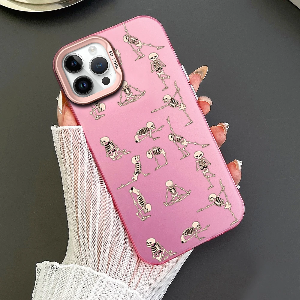 Skeleton Gymnastics Form Phone Case For iPhone 16 12 13 14 15 Pro Max Plus Color Electroplated Silver IMD Laser Shell