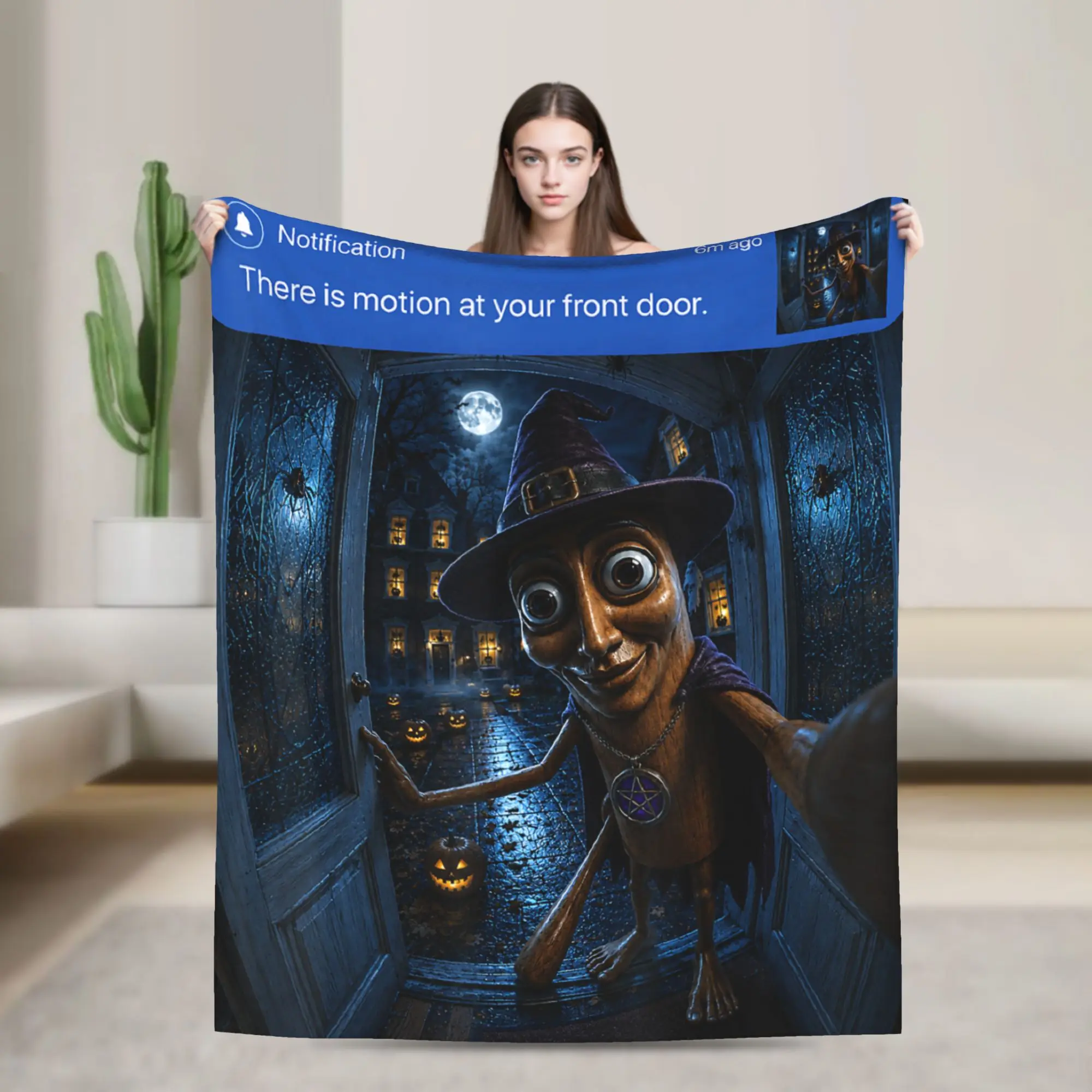 Warm Cozy Blanket Travel Office There is Motion at Your Front Door Tung Tung Sahur Halloween Throw Blanket Novelty  Bedspread
