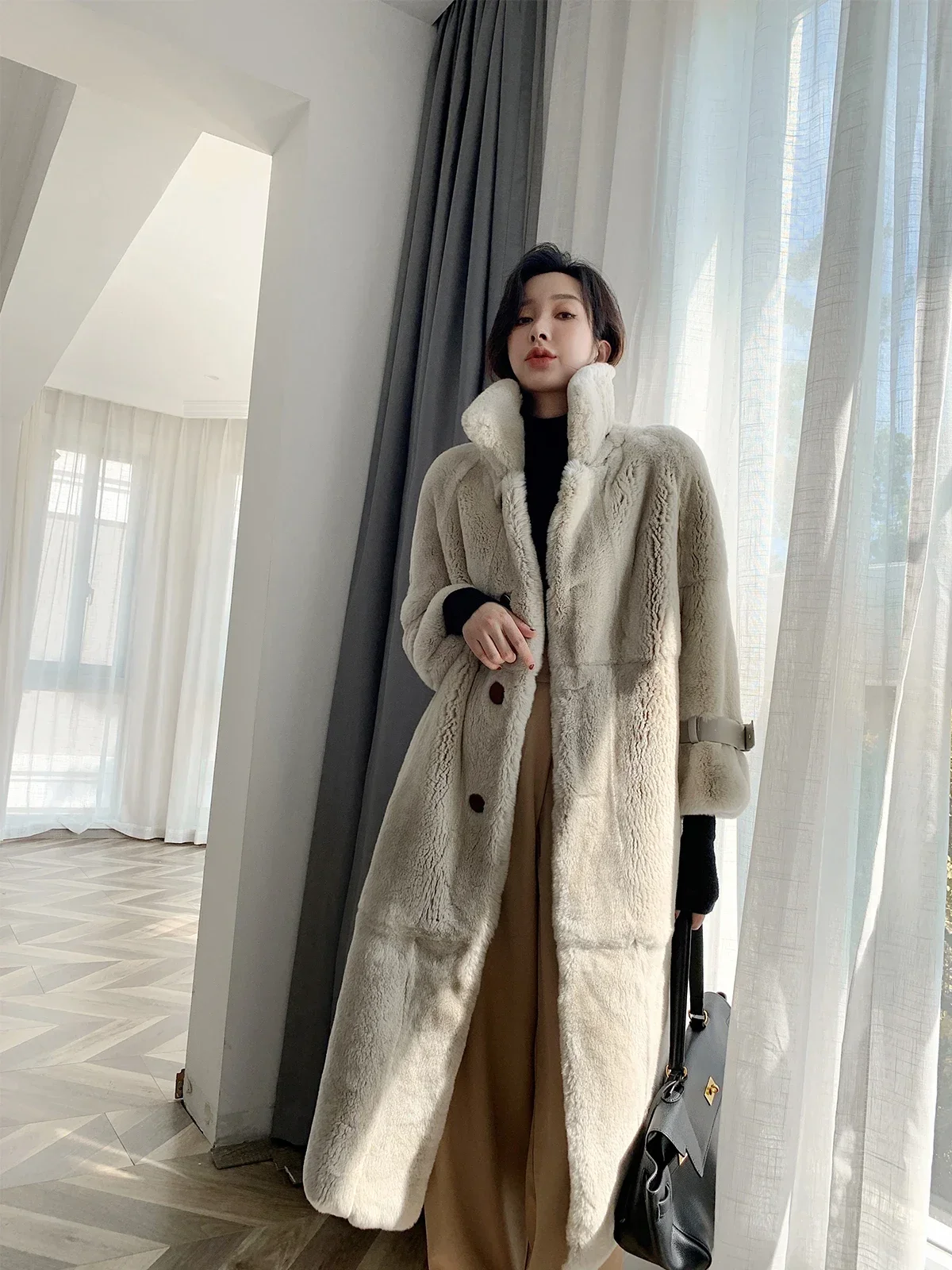 High Quality Real Rex Rabbit Fur Female Jacket Autumn Winter Long Oversized Women's Coats Warm Women's Clothing Casacos Zjt1670