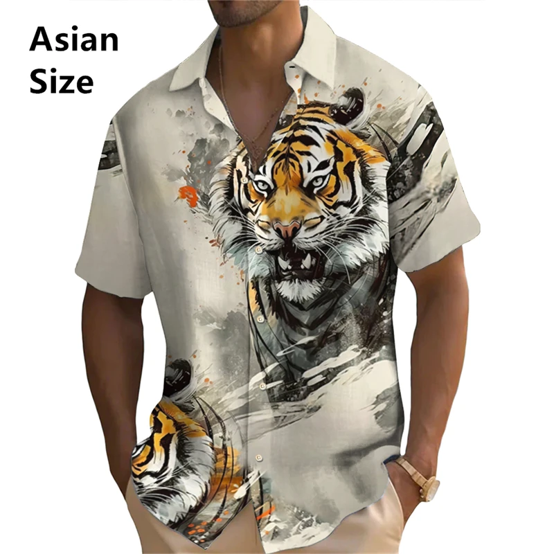 Mens Shirts Tiger Animal 3d Print Hawaiian Shirt Man Summer Fashion Casual Daily Short Sleeves Man Designer Clothes Cheap Tops