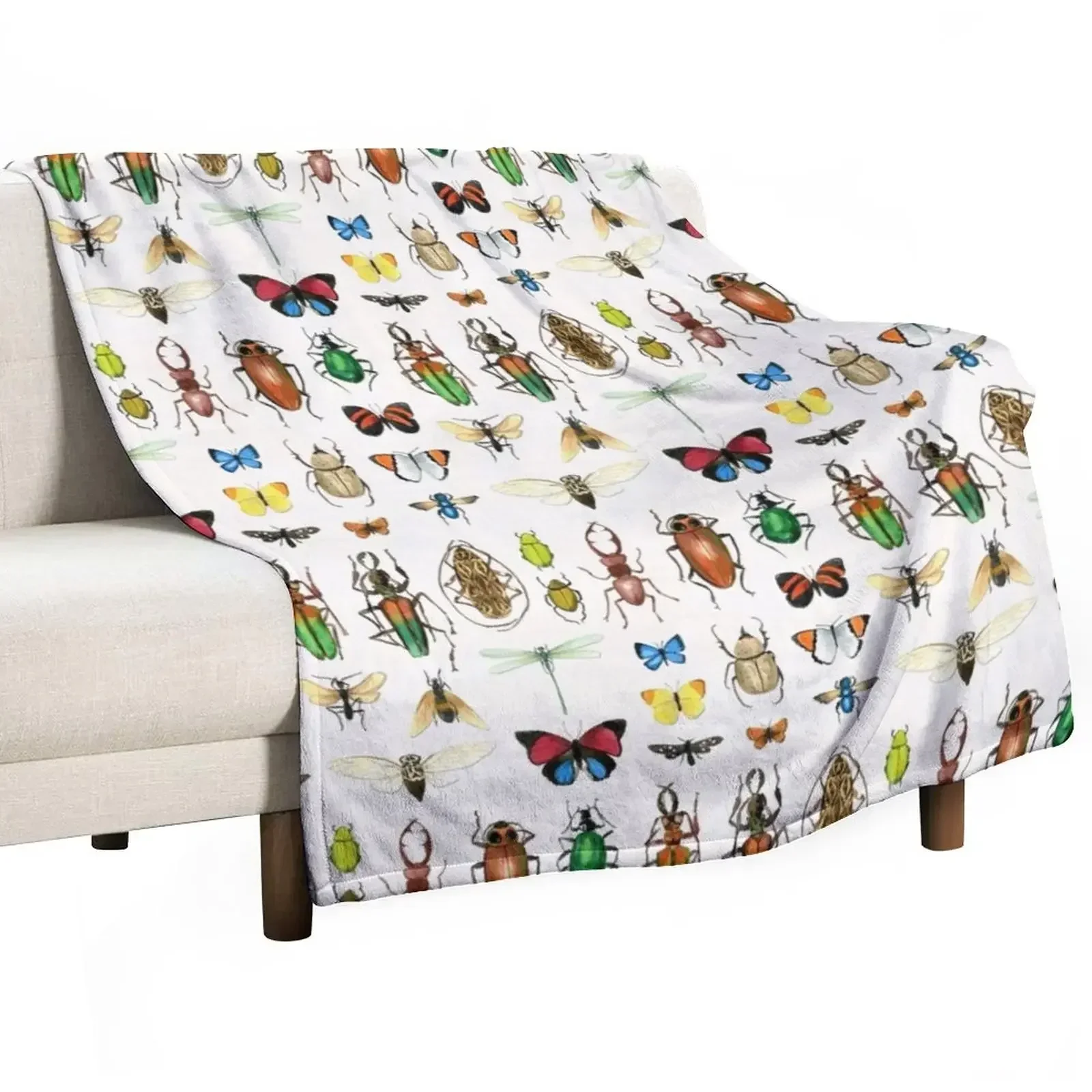 The Usual Suspects - insects on white - watercolour bugs pattern by Cecca Designs Throw Blanket sofa bed Loose Blankets