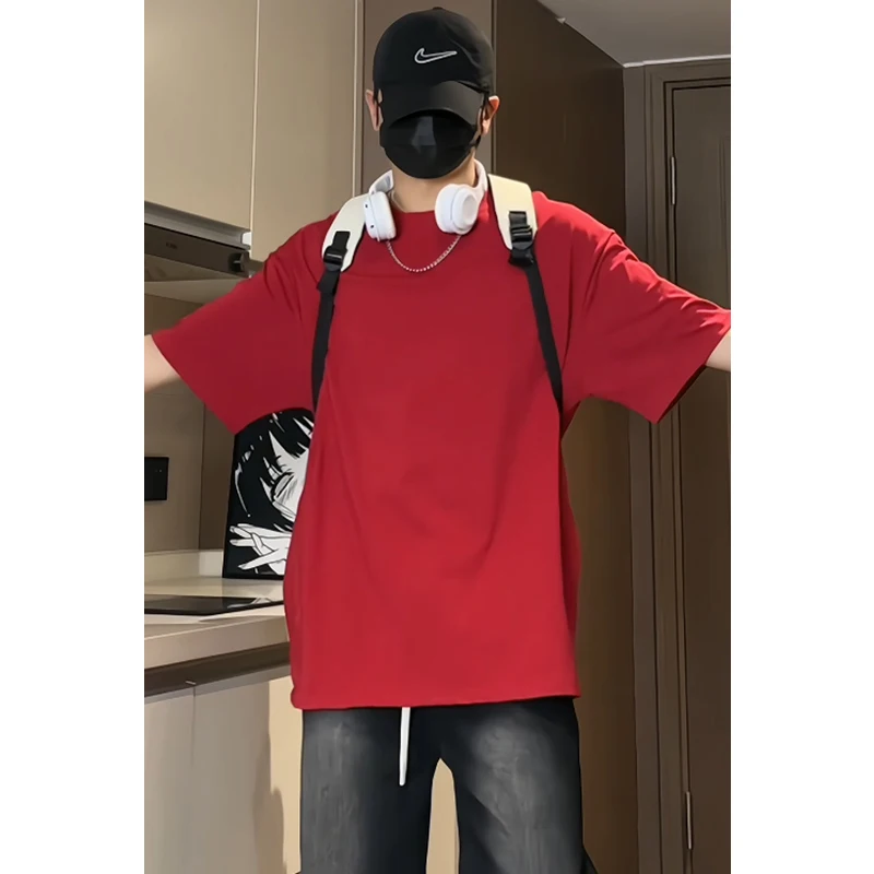 

Мужская футболка в стиле ретро, американская, красная, с коротким рукавом, свободного кроя, молодежная, летняя, хлопковая, от модного бренда Seven-Bit