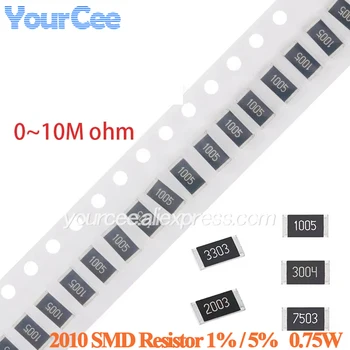 50 Uds 2010 resistencia SMD 1% 5% 0,75W 0~10M 0 0,1 0,2 1 2,2 5,6 6,8 10 47 51 100 200 680 820 1K 6,8K 10K 20K 30K 200K 1M 10M ohm