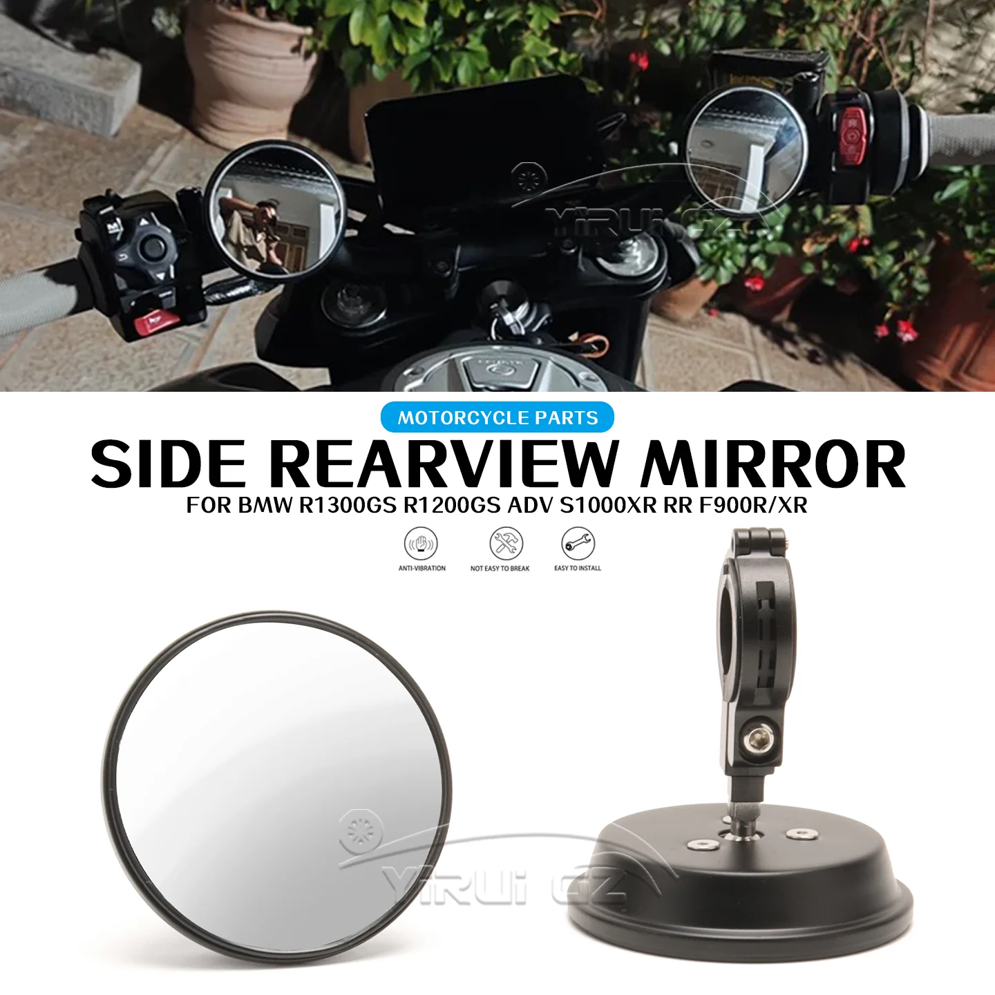 

Round Rearview Mirror Adjustable 360° Wide Angle Mirror For R1300 1200GS ADV S1000XRR F900R/XR World Raid Motorcycle Accessories