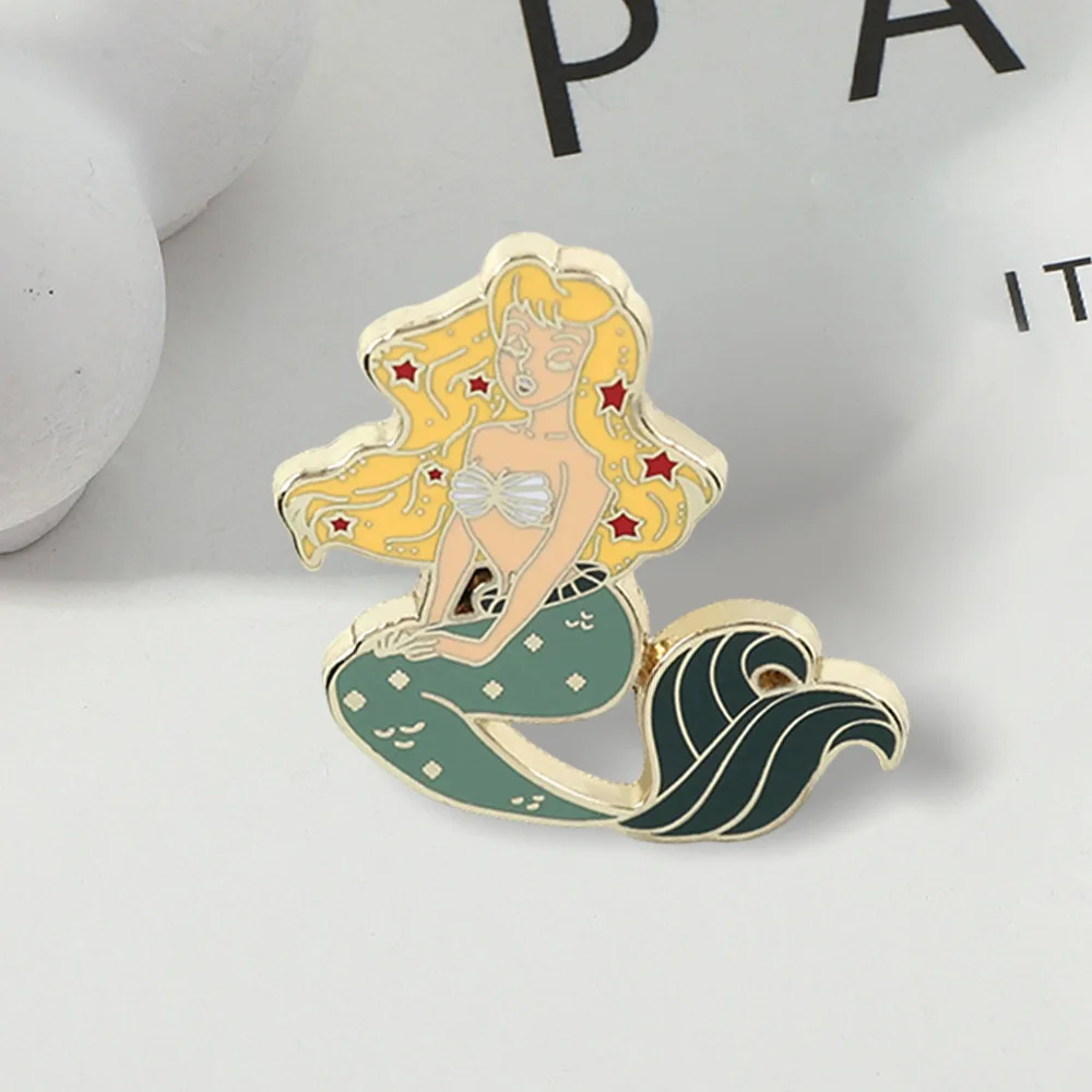 1PC Vintage Old School Blonde Mermaid Enamel Pin, Retro Ocean‑Style Tattoo Brooch, Fantasy Marine Jewelry Gift