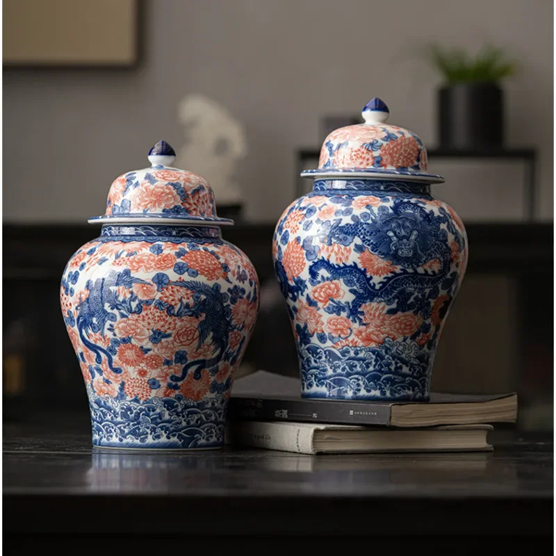 Chinese Style Blue White Porcelain Storage Jars Home Sealed Tea Caddy Desktop Decoration Tea Jars Practical Storage Container