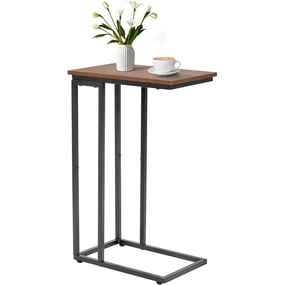 

Приставной столик C-образной формы для гостиной, спальни, небольших помещений, столик для телевизора, приставной столик к дивану, столик для ноутбука, в деревенском стиле, коричневый и черный