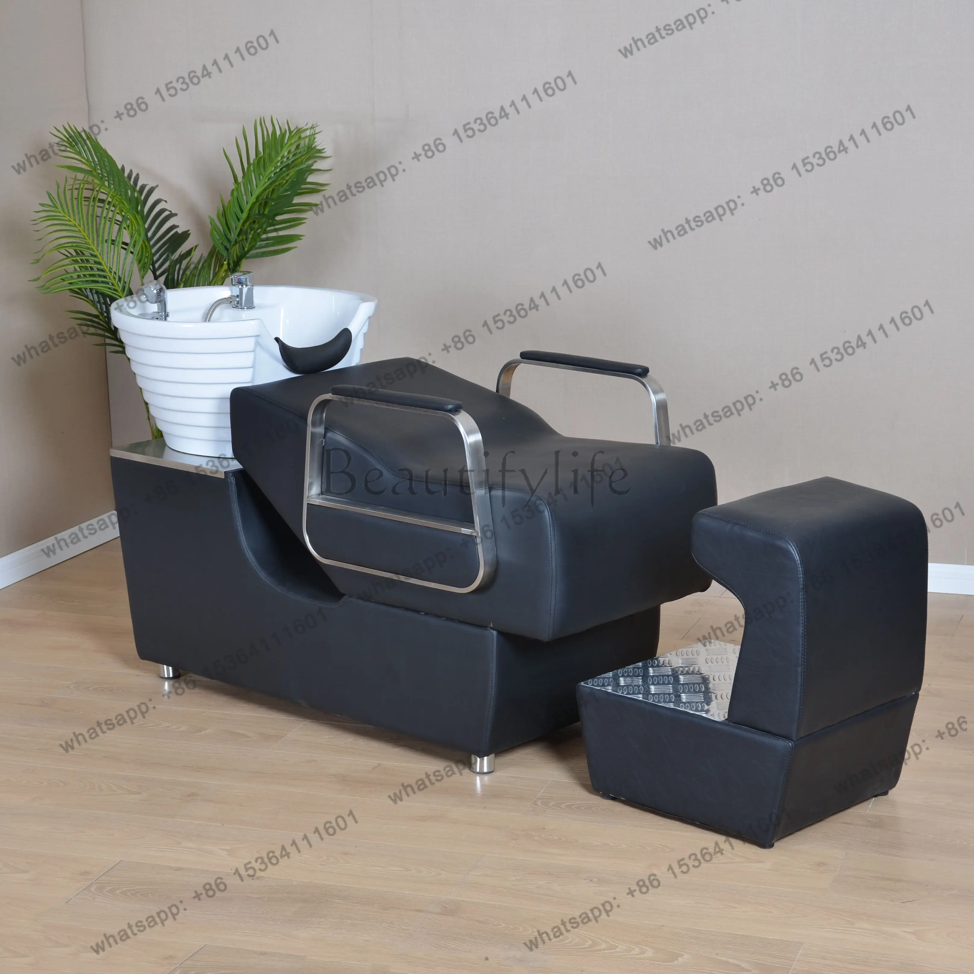 New high-end shampoo bed barber shop lying flat high-end simple ceramic basin flush bed