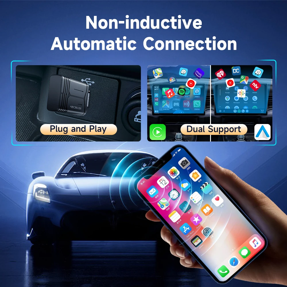 HEYINCA 2in1 Wireless CarPlay Android Auto Adapter Smart USB Auto Connect Plug & Play for iPhone and Android Factory Wired Cars