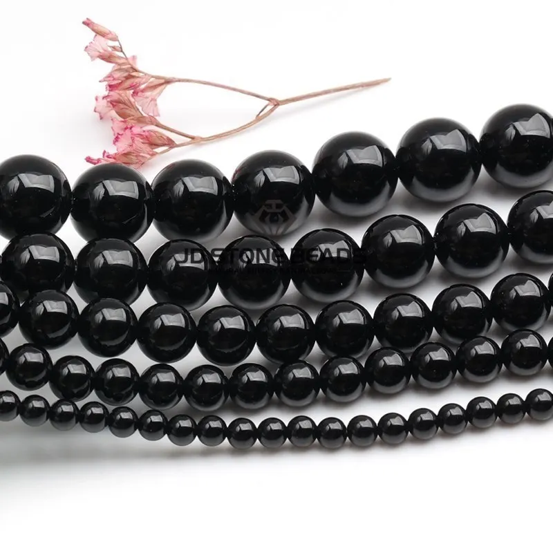 Smooth Black Agates Natural Stone Beads For Jewelry Making Round Onyx 4 6 8 10 12 14 16mm Diy Bracelet Necklace Accessory 15\