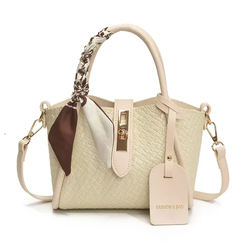 Heartbeat Sensor! 2025 Summer Textured Bucket Bag - Silk Scarf Trim, Bag with Pouch Design, Crossbody/Handheld