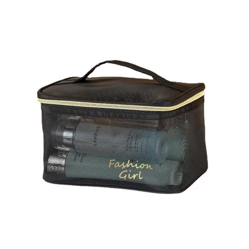 

Large Capacity Transparent Mesh Cosmetic Bag Set Portable Travel Toiletry Storage Organizer Modern Minimalist
