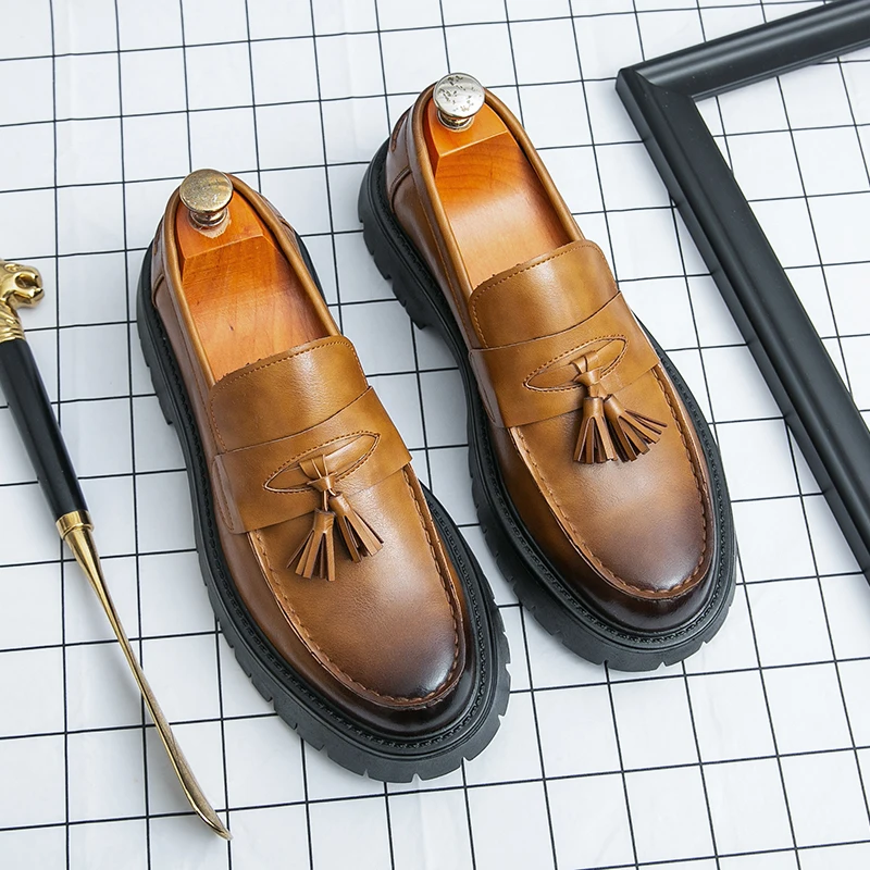 

Классическая брендовая мужская кожаная повседневная обувь в стиле ретро, коричневая высококачественная деловая официальная обувь, мужская обувь для вождения, универсальная