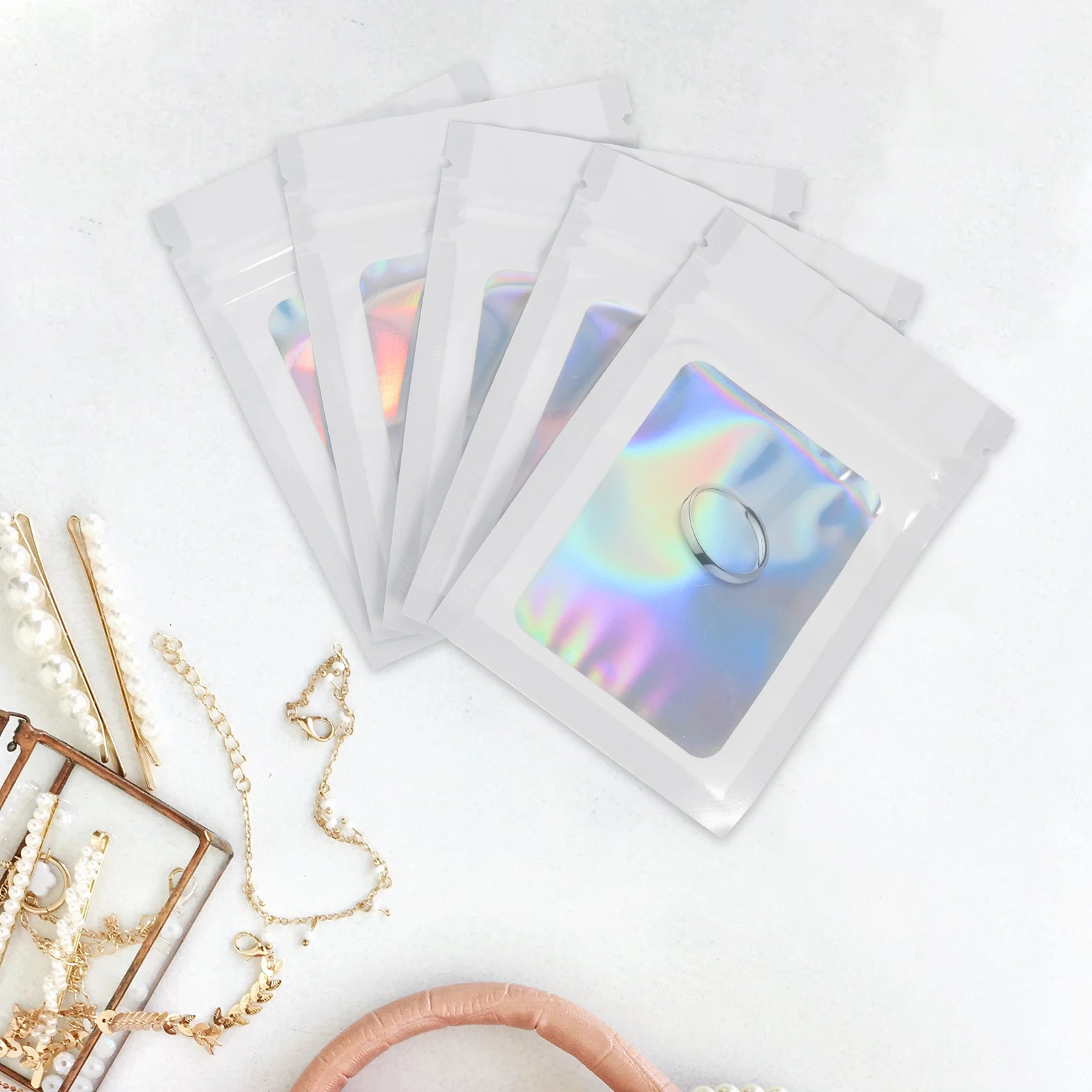 

100Pcs Zip-Lock Bags Reusable Jewelry Bag Waterproof Tidy Place to Show Gloss Small Items Storage Jewelry Bags