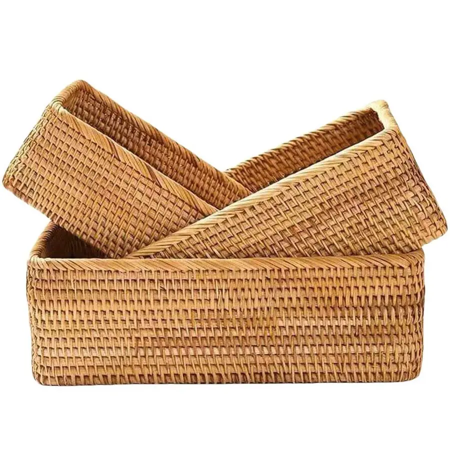 Cestas de Almacenamiento, Cestas de Mimbre para Organizar, Cesta de Frutas Tejida a Mano, Cestas Decorativas para la Encimera de la Cocina, Sala de Estar, Baño