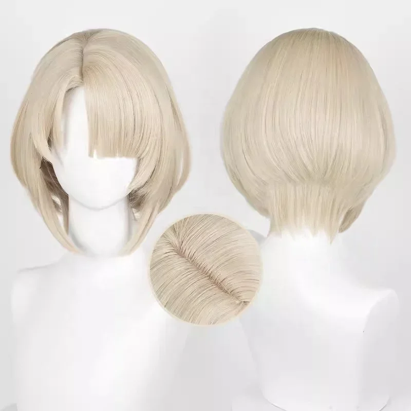 35cm Short Beige Genshin Impact Fontaine Anime Peluca Freminet Wig Cosplay Synthetic Heat Resistant Hair Wig