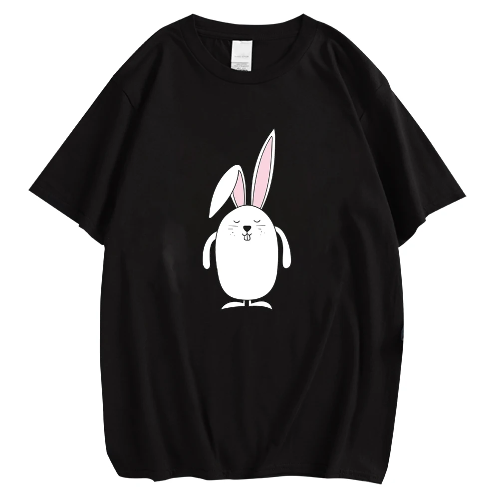 CLOOCL Funny Rabbit Women's T Shirts White Bunny Chest Print Tees Black 100% Cotton T-shirts Casual Hip Hop Tops Dropshipping