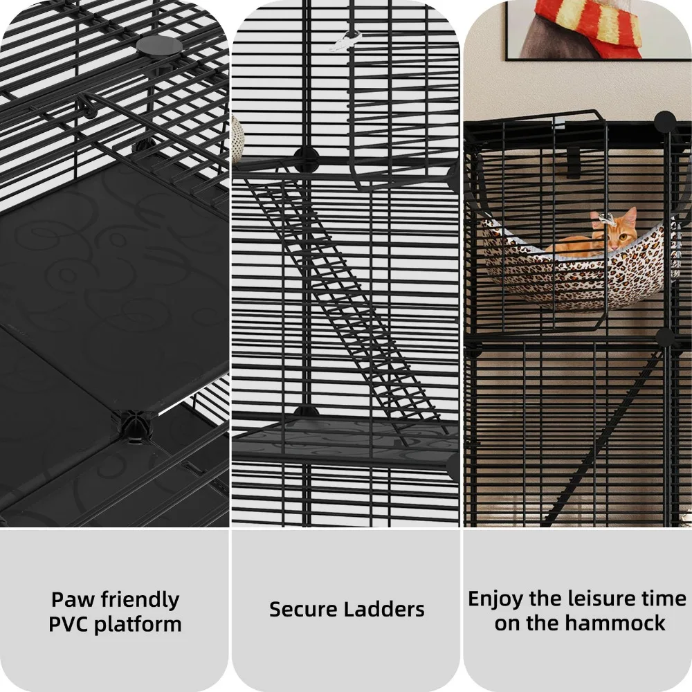 قفص قطط داخلي مكون من 3 طبقات، منطقة لعب واسعة لـ 1-3 قطط صغيرة مع صندوق فضلات #4