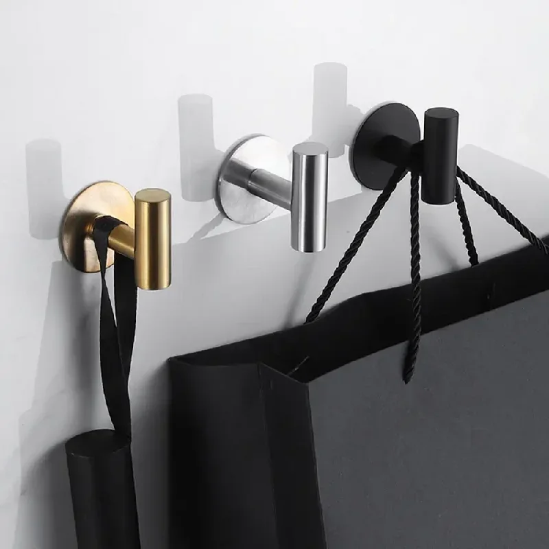 2-Pack Stainless Steel Self Adhesive Hook, Wall Mount Towel Rack with Strong Sticky Backing, Multi-Purpose Organizer