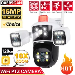 16mp 8K WIFI 10x Zoom Surveillance Outdoor Audio Floodlight Camera PTZ Four-Lens Three Screens Security 360ยฐMonitor CCtv Network
