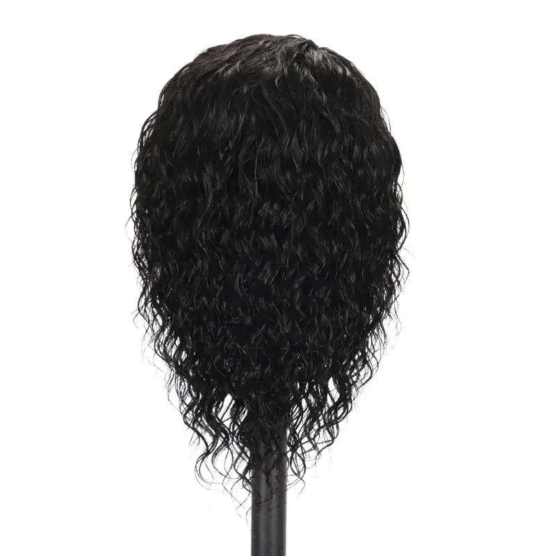 Water Wave Short Human Hair Wig Natural Black Full Machine Made Non Lace Wig 150 Density #2 Dark Brown Free Part Wig Natural