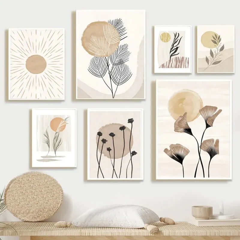 Boho Leaves Sun Flowers Plant Nature Abstract Art Canvas Painting Nordic Posters And Prints Wall Pictures For Living Room Decor
